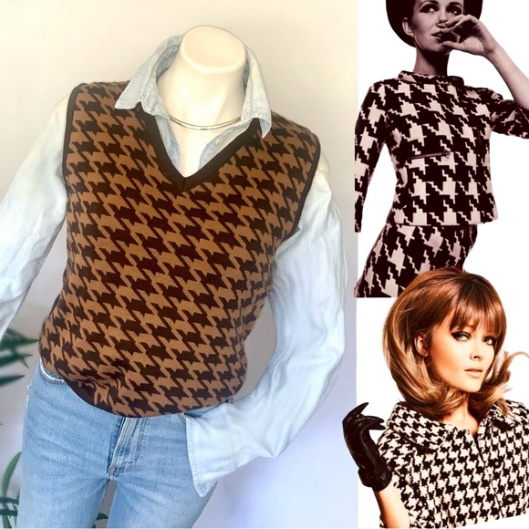 v i n t a g e :: Preppy Houndstooth Sleeveless Knit Sweater Vest Top - Picture 1 of 11